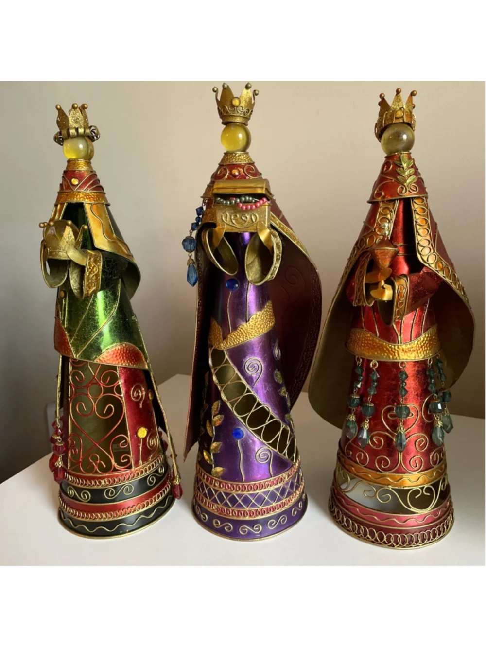 Vintage Bombay Co. Metal Jeweled Beads Christmas Maji Nativity 3 Wise Men Boxed